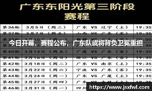 今日开幕，赛程公布，广东队或将背负卫冕重担